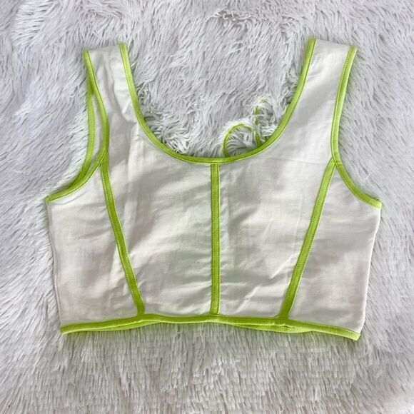 Crop Top Corset NEW lace up Y2K 90s Neon Green White Boutique Size M - Picture 2 of 4